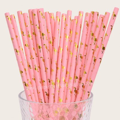 Flamingo Paper Straws Light Pink Gold Foil 500 pcs