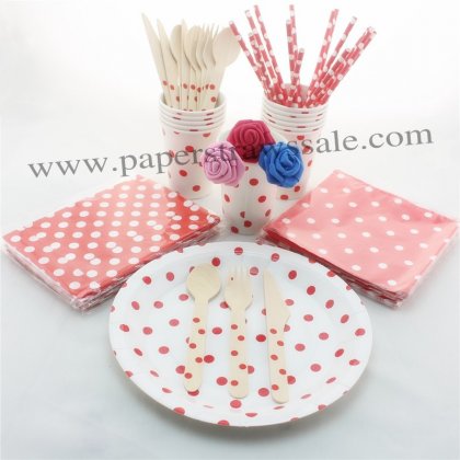 193 pieces/lot Christmas Dinnerware Set Red Polka Dot