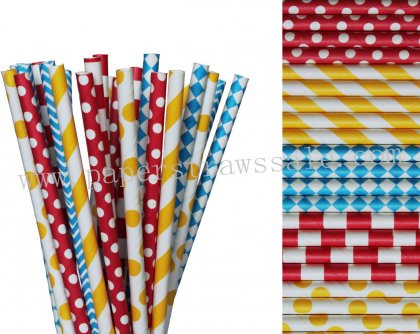 250pcs Blue Red Yellow Circus Paper Straws Mixed [themedstraws262]