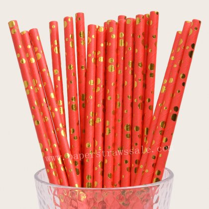 Bubble Assorted Dot Paper Straws Red Gold Foil 500 pcs