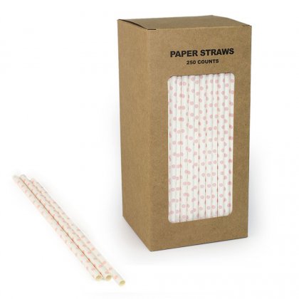 250 pcs/Box Light Pink Swiss Dot Paper Straws [pinkdotstraws250]