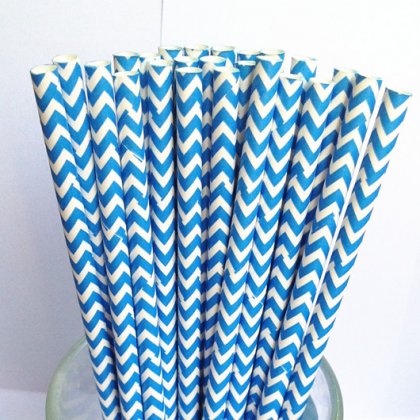 Dodger Blue Chevron Paper Drinking Straws 500pcs [cpaperstraws013]