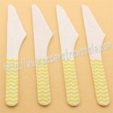 Wooden Knives with Yellow Chevron Print 100pcs