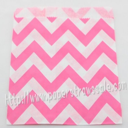 Hot Pink Wide Chevron Paper Favor Bags 400pcs [pfbags017]