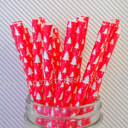 Red Christmas Tree Holiday Paper Straws 500pcs [npaperstraws116]