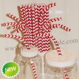 Chevron Bendy Paper Straws Red Print 500pcs