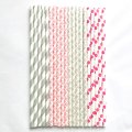 100 Pcs/Box Mixed Hot Pink Silver Sugar Spice Paper Straws