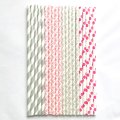 100 Pcs/Box Mixed Hot Pink Silver Sugar Spice Paper Straws