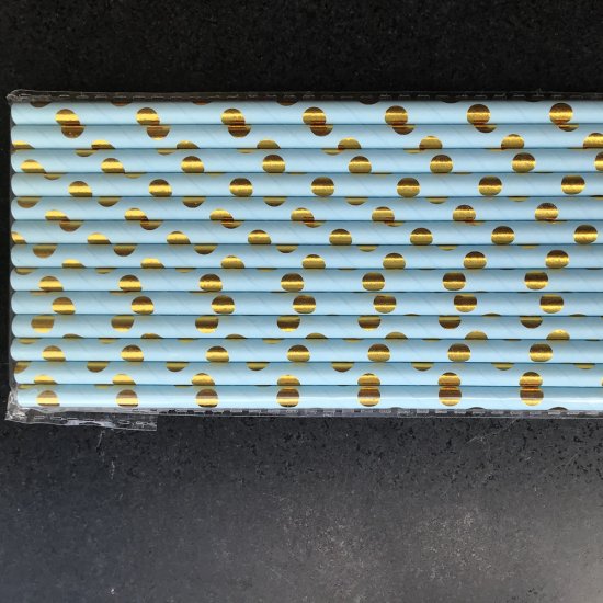 Gold Foil Polka Dot Light Blue Paper Straws 500 pcs - Click Image to Close