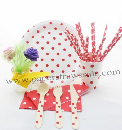 168 pieces/lot Red Polka Dot Party Tableware Set [tablewareset010]