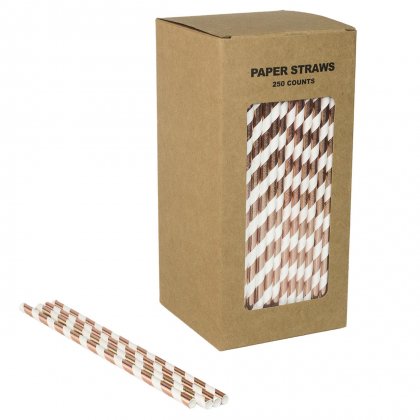 250 pcs/Box Rose Gold Foil Stripe Paper Straws [rosegoldstripestraws250]
