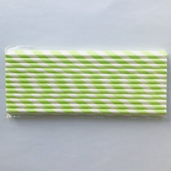 Light Pastel Green Striped Paper Straws Clearance - Click Image to Close