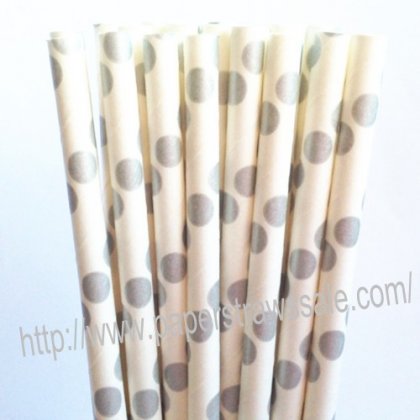 Silver Polka Dot Printed Paper Straws 500pcs [ppaperstraws026]