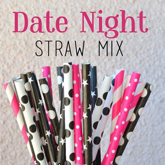 100 Pcs/Box Mixed Black Pink Date Night Paper Straws - Click Image to Close