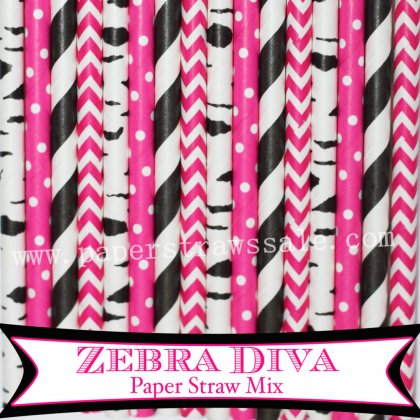 200pcs Zebra Diva Party Paper Straws Mixed [themedstraws327]