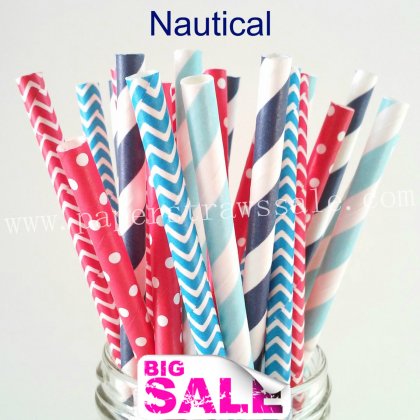 250pcs NAUTICAL Themed Party Paper Straws Mixed [themedstraws300]