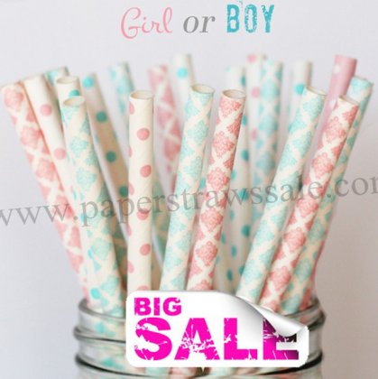 250pcs Girl or Boy Paper Straws Mixed [themedstraws168]