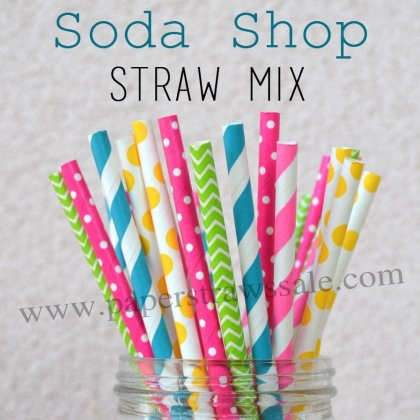 250pcs Soda Shop Theme Paper Straws Mixed [themedstraws024]
