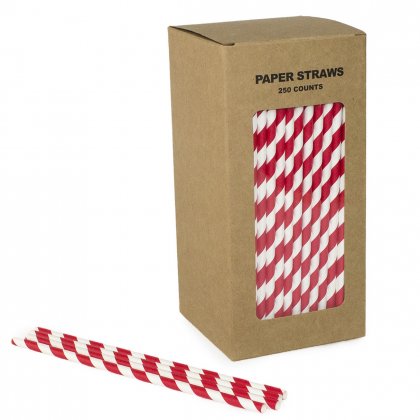 250 pcs/Box White and Red Stripe Paper Straws [193redstripestraws250]