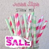 250pcs Rose Tips Paper Straws Mixed