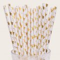 Horse Paper Straws White Metallic Gold Foil 500 pcs