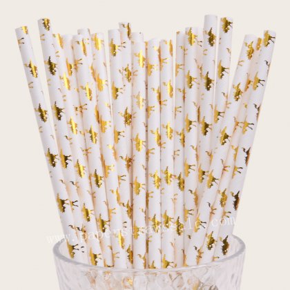 Horse Paper Straws White Metallic Gold Foil 500 pcs