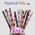 200pcs NAUTICAL MILE Themed Paper Straws Mixed