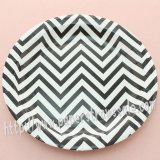 9" Round Paper Plates Black Chevron 60pcs