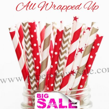 250pcs ALL WRAPPED UP Themed Paper Straws Mixed [themedstraws096]