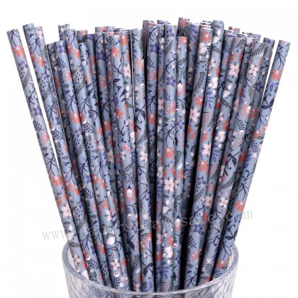Colored Classical Ancient Floral Blue Paper Straws 500 pcs [fpaperstraws019]