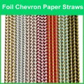 Gold Foil Chevron Red Paper Straws 500 pcs