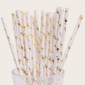 Flamingo Paper Straws White Metallic Gold Foil 500 pcs