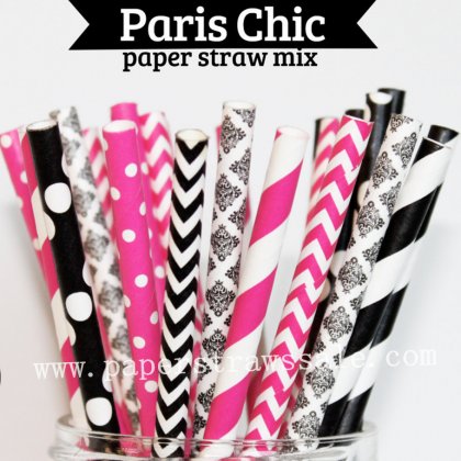 175pcs Paris Chic Party Paper Straws Mixed [themedstraws335]