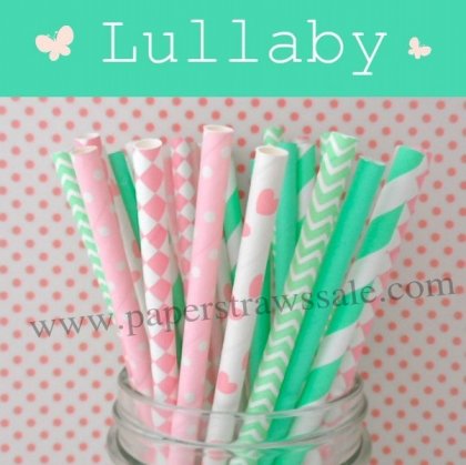 300pcs Lullaby Mint & Pink Paper Straws Mixed [themedstraws016]