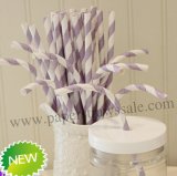 Lilac Stripe Printed Bendy Paper Straws 500pcs