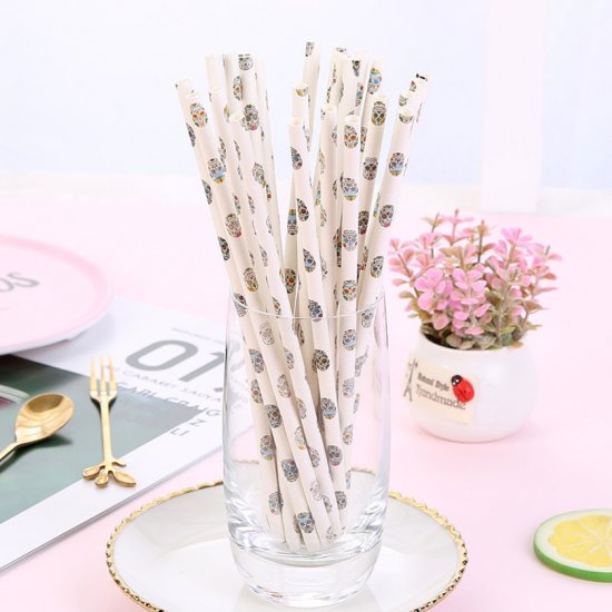 Halloween Colored Tattoo Skull Paper Straws 500 pcs - Click Image to Close