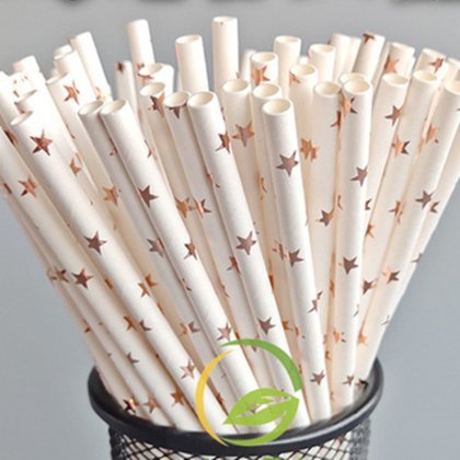 Foil Rose Gold Star Paper Straws 500 pcs [foilstraws038]