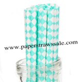 Paper Straws Aqua Harlequin Diamond Print 500pcs