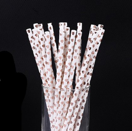 Foil Rose Gold Heart Paper Straws 500 pcs