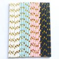 100 Pcs/Box Mixed Metallic Gold Foil Dot Colored Paper Straws