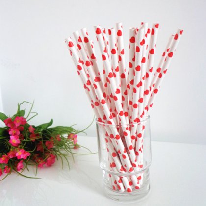 Sweet Red Heart Print Paper Drinking Straws 500pcs [hpaperstraws002]