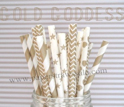 300pcs Gold Goddess Wedding Mixed Paper Straws [themedstraws004]