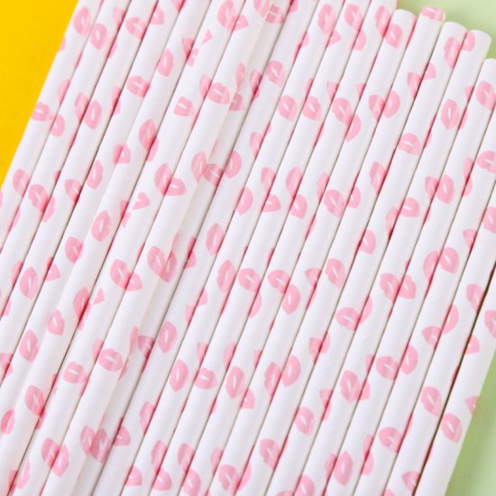 Light Pink Kiss Lip Print Paper Straws 500 pcs - Click Image to Close
