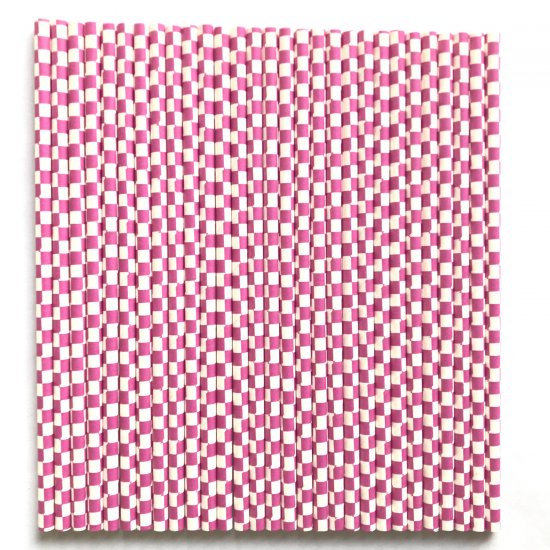 Deep Pink Check Plaid Paper Straws 500 Pcs - Click Image to Close