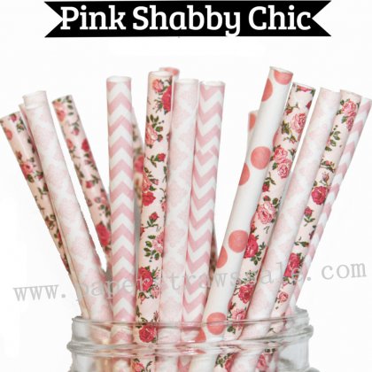 200pcs Pink Shabby Chic Paper Straws Mixed [themedstraws332]