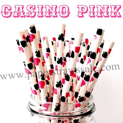 Casino Pink Cards Paper Drinking Straws 500pcs [papaperstraws004]