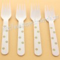 Wooden Forks Gold Polka Dot Printed 100pcs