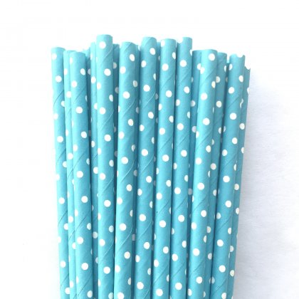 White Swiss Dot Blue Paper Straws 500 Pcs