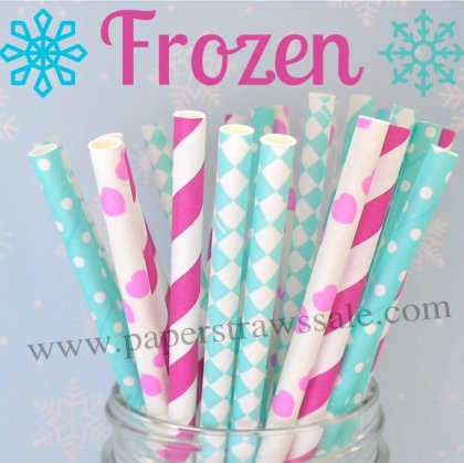 250pcs Disney's Frozen Theme Paper Straws Mixed [themedstraws015]
