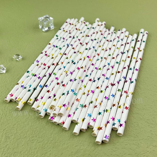 Metallic Colorful Rainbow Foil Star Paper Straws 500 pcs - Click Image to Close